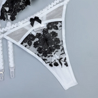 White & Black Floral Appliqué Bustier Teddy Lingerie